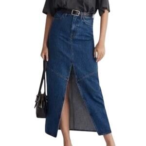 Madewell Jean Maxi Skirt Women's Size 28 Front Slit High Rise Dark Wash Denim
